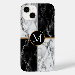 Pour iPhone 14 Marbre noir blanc personnalisé votre lettre coque