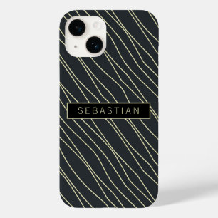 Pour iPhone 14 Motif bleu rayé Coque personnalisé