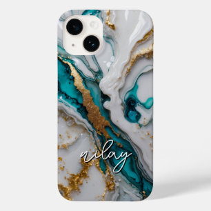 Pour iPhone 14 Parties scintillant de marbre Coque monogramme - c