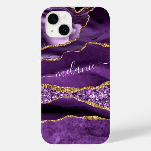 Pour iPhone 14 Plus Agate Purple Gold Marble Nom personnalisé coque ip