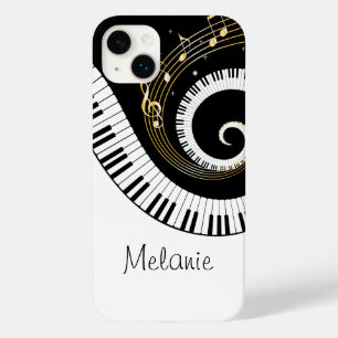 Pour iPhone 14 Plus Piano Keys et Gold Music Notes Galaxy Coque