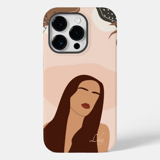 Pour iPhone 14 Pro Illustration de la femme Boho Abstraite, Coque Boh (Verso)