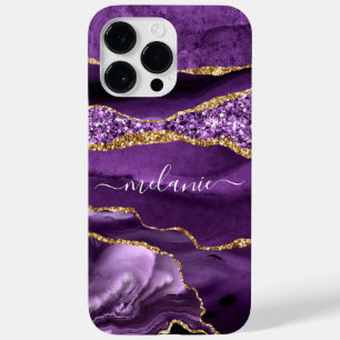 Pour iPhone 14 Pro Max Agate Purple Gold Marble Nom personnalisé coque ip