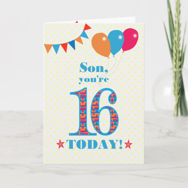 Pour la carte Son 16th Birthday Bunting Balloons (Devant)