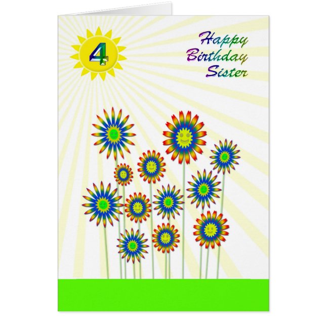 Pour l'âge de la soeur 4, une carte de fleurs joye (Devant)