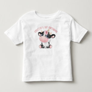 Pour Les Tous Petits Boho Floral Cute Cow First Birthday Baby T-shirt