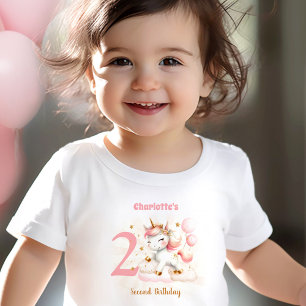Pour Les Tous Petits Pink Unicorn Girl 2e Anniversaire Nom Baby T-Shirt