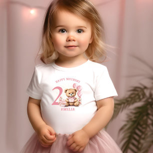 Pour Les Tous Petits T-shirt rose 2ème Ours Anniversaire fille bébé
