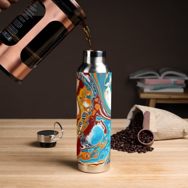 Pour-Malerei Stil Braun und Blau Fluid Art Trinkflasche (Kaffee)