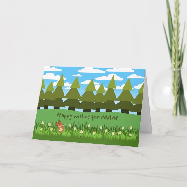 Pour Mam Anniversaire Mignonne lapin avec carte ma (Devant)