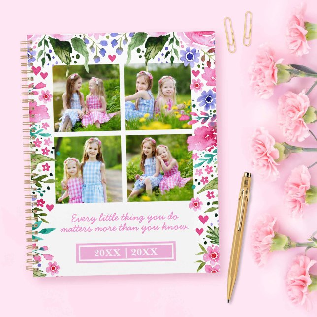 Pour Maman 4 Photo Collage Aquarelle Florales (For Mom 4 Photo Collage Watercolor Florals Planner)