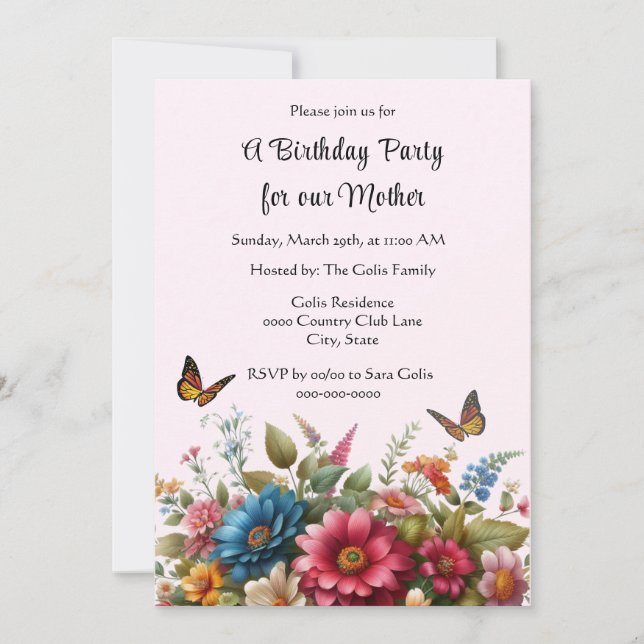 Pour Mère Bonne Invitation Fête Anniversaire (Devant)