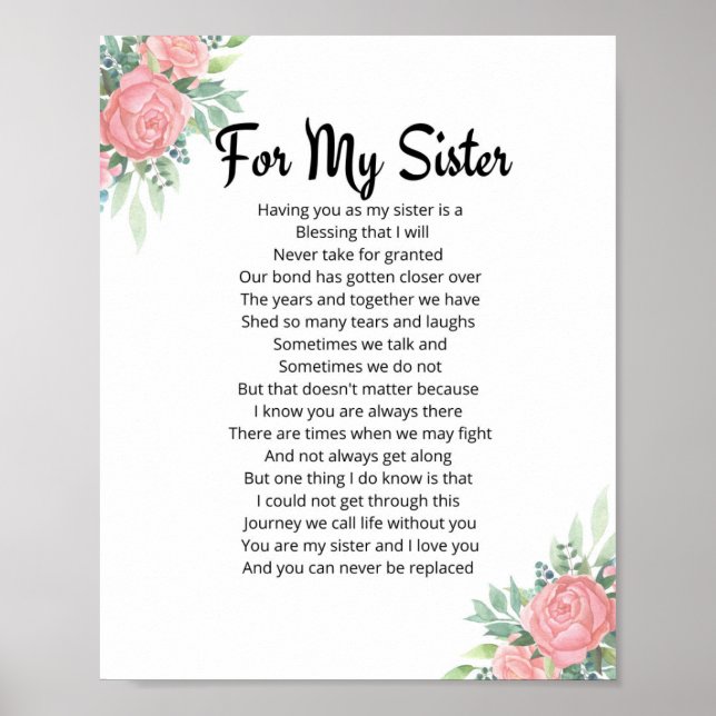 Pour Mon Poème Soeur Soeur Poème Poster Cadeau Poe (Devant)