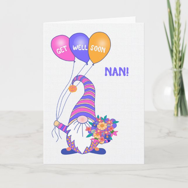 Pour Nan Obtenir Bien Gnome Ballons Fleurs Carte (Devant)
