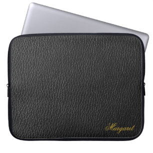 Pour Ordinateur Portable Housse d'ordinateur en cuir noir texture nom perso
