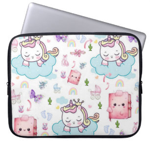 Pour Ordinateur Portable Housse d'ordinateur rose, licorne arc-en-ciel chat