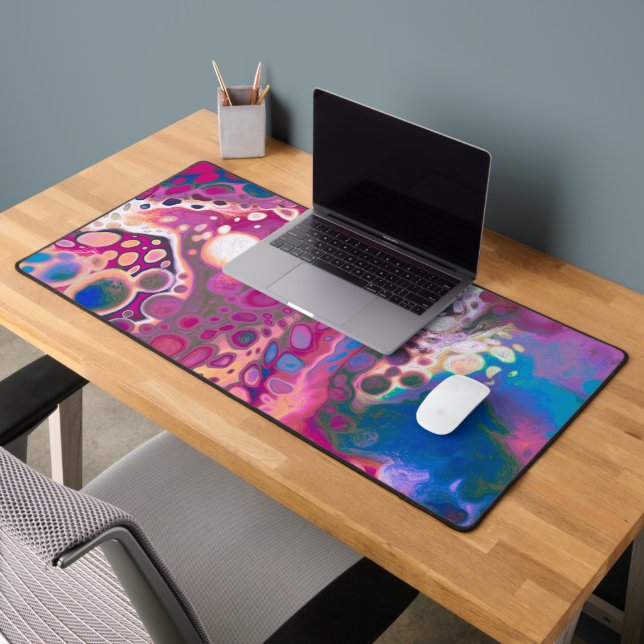 Pour Pour Painting Style Fluid Art Lila und blau Schreibtischunterlage (Büro 2)