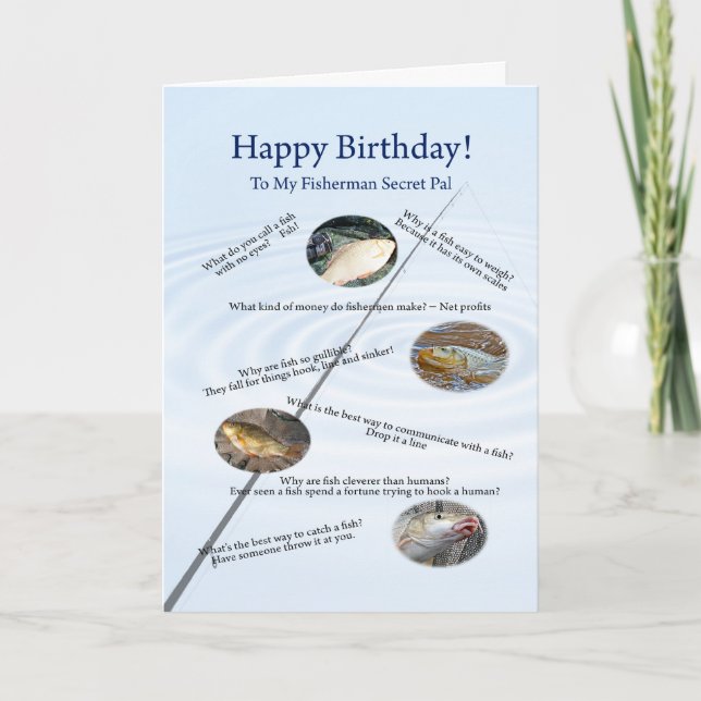 Pour secret pal, Fishing plaisante carte d'anniver (Devant)