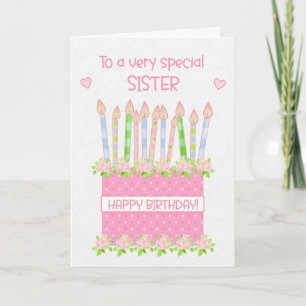 Pour Soeur Anniversaire Cake Coeurs et Carte Rose
