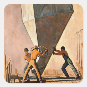 „Pouring Cement Boulder Dam“ von Maynard Dixon Quadratischer Aufkleber