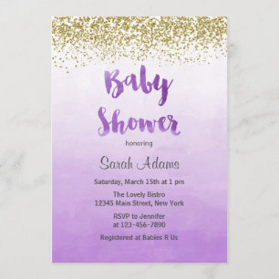 Pourpre et invitation de baby shower d'or