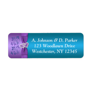 Pourpre, étiquette de adresse de retour de coeurs