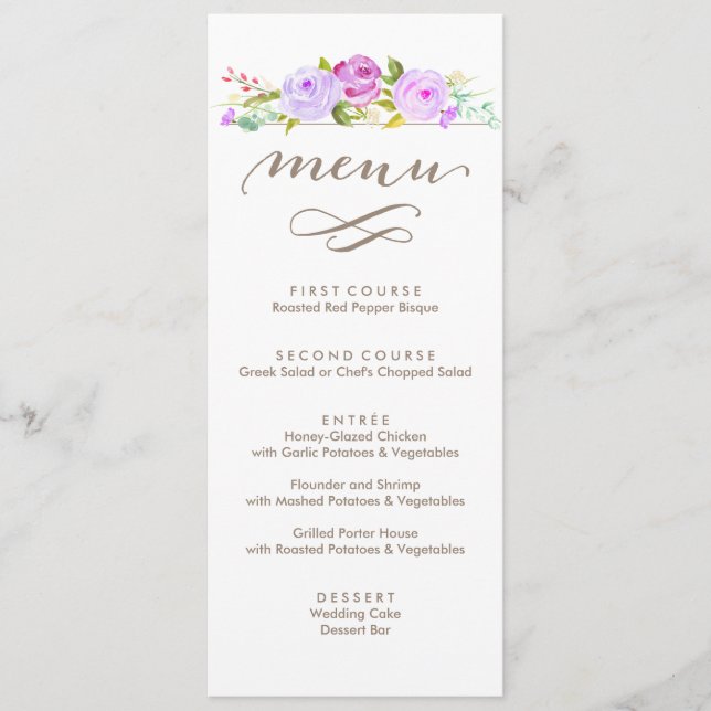 Pourpre floral de menu de mariage de roseraie (Devant)