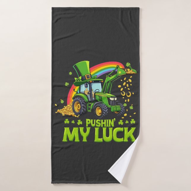 Pousser ma chance Funny Excavateur St Patrick's Da (Serviette de bain)