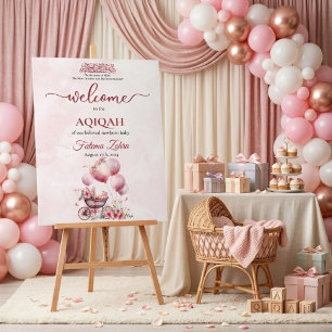 Poussette Ballon Rose Bébé Fille Musulmane Aqiqah