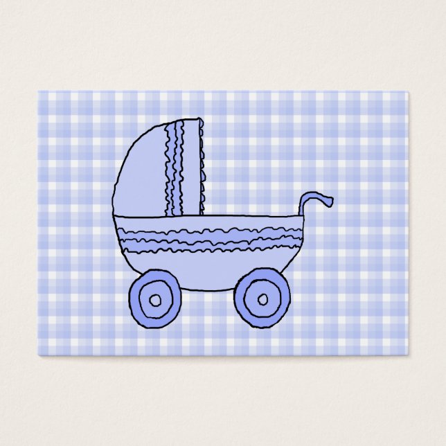 Poussette bébé. Bleu clair sur Motif chèque. (Devant)