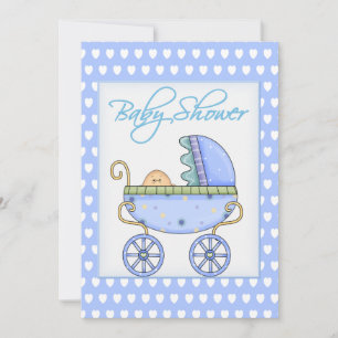 Poussette bébé garçon douche Invitation