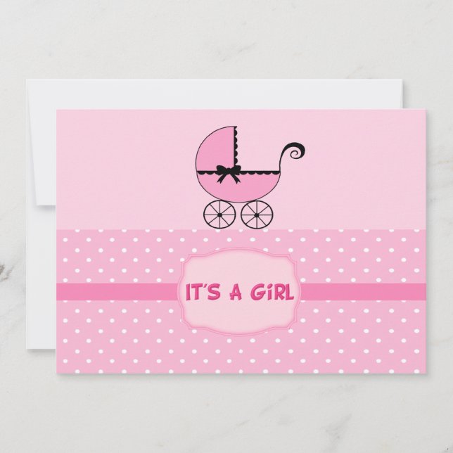 Poussette rose Poussette Douche Invitation (Devant)