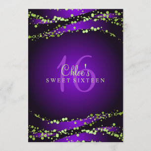 Poussière d'étoiles violette et verte Invitation