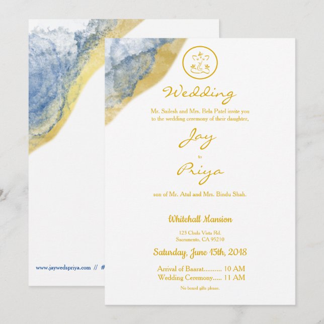 Poussière d'or Invitation moderne de l'Hindu Ganes (Devant / Derrière)