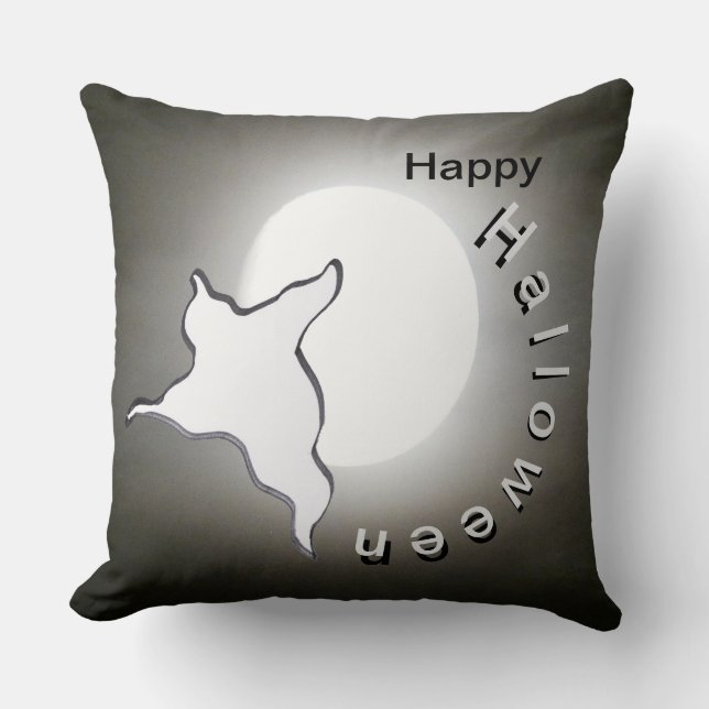 Poussière Ghost &amp; Lune. Joyeux Oreiller d&#x27;Hallowee (Recto)
