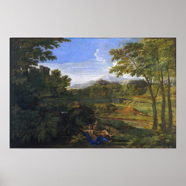 Poussin - Landschaft mit zwei Nymphen und einer Sc Poster (Vorne)