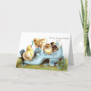 Poussins dans une carte de Pâques vintage de