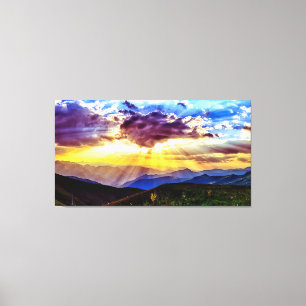 Poutres de soleil Montagnes Photo toile étirée Imp