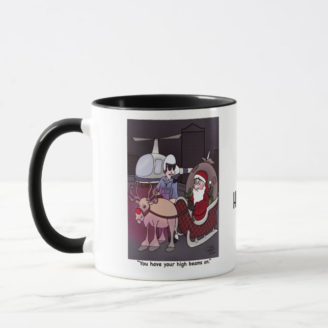 Poutres hautes Père Noël Mug avec texte (Gauche)