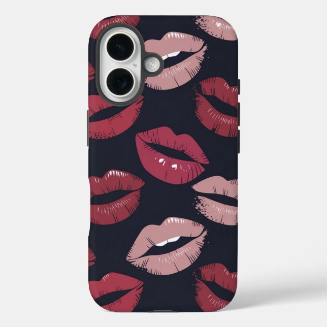 Pouty Lipstick Kiss Pattern iPhone 16 Hülle (Rückseite)