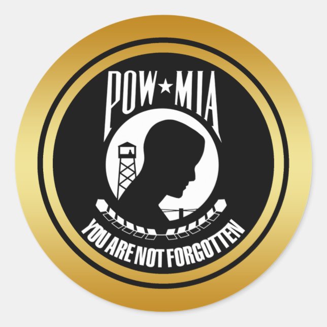 POW MIA - GOLD FRAME RUNDER AUFKLEBER (Vorderseite)
