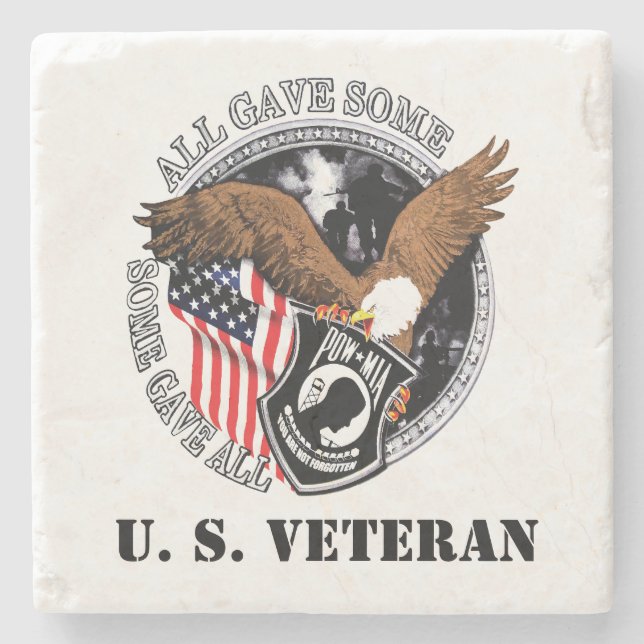 POW-MIA Patriotischer Militärveteran Stone Unterse Steinuntersetzer (Vorderseite)