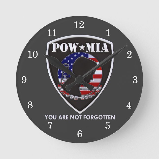 POW MIA - Shield Runde Wanduhr (Vorderseite)