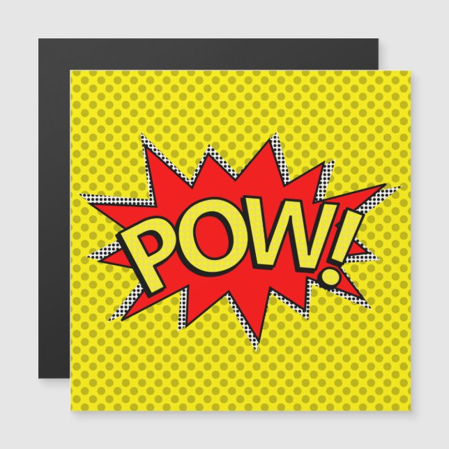 POW ! Superhero Comic Book Carte magnétique jaune (Devant / Derrière)