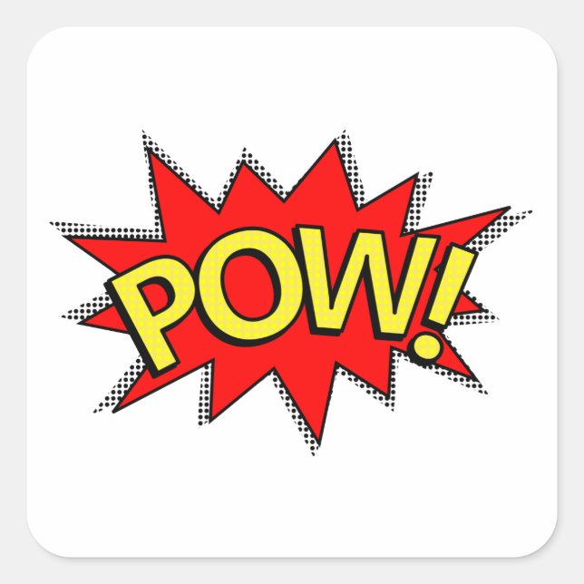 POW! - Superhero Comic Book Red/Yellow Buble Quadratischer Aufkleber (Vorderseite)