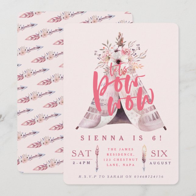 Pow wow teepee anniversaire invitation (Devant / Derrière)