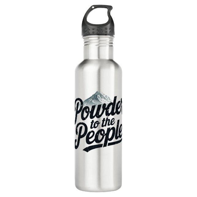 "Powder an die Menschen" Retro Snowboard & Ski Edelstahlflasche (Vorderseite)