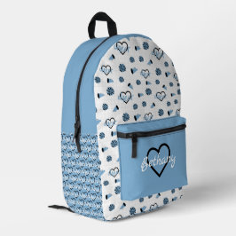Powder Blue Cheer Hearts, Pom Poms, Megaphon Bedruckter Rucksack