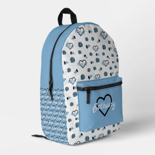 Powder Blue Cheer Hearts, Pom Poms, Megaphon Bedruckter Rucksack