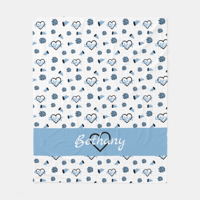 Powder Blue Cheer Hearts, Pom Poms, Megaphon Fleecedecke (Vorderseite)